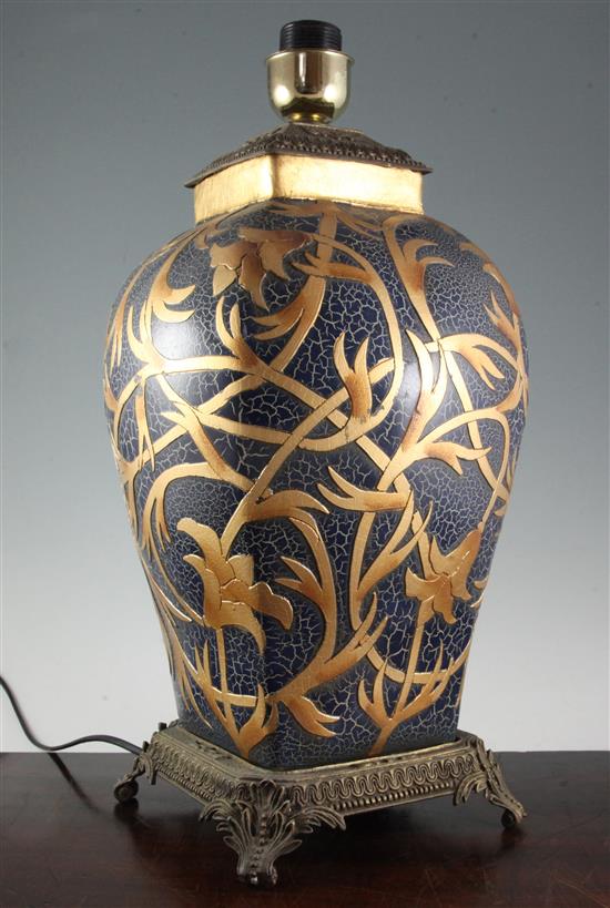 A modern ceramic and gilt metal mounted table lamp, 51cm high to fitting